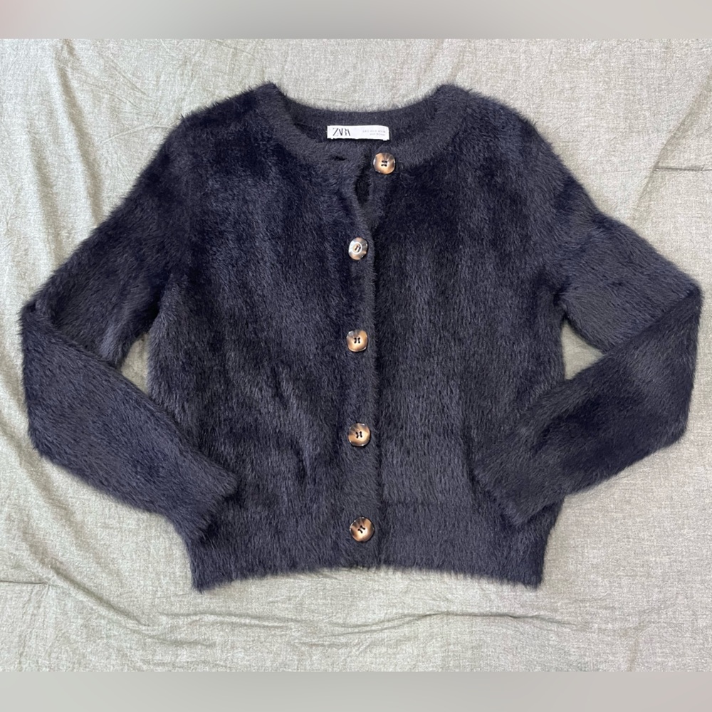 Zara Charcoal Sweater with Tan Button